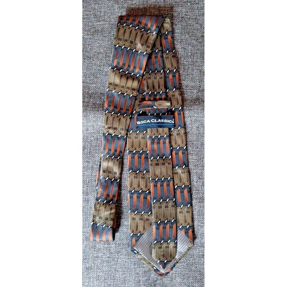 Tie 70s 80s 90s Y2K Boca Classics Silk Black Brown Gold 4 Wide 60 Long - Picture 2 of 6